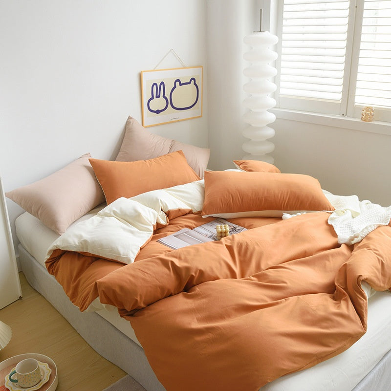 Solid Color Brushed Minimalist INS Style Four-Piece Bedding Set Quilt Cover and Sheet