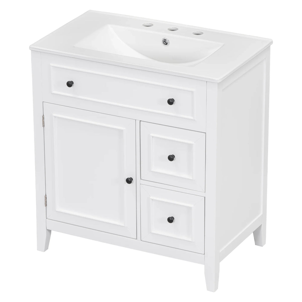 eprolo 30-inch white bathroom vanity with sink top, cabinet door, and two drawers