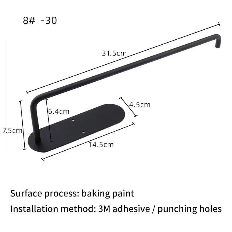 Black perforated stainless steel kitchen tissue holder by eprolo with dimensions.