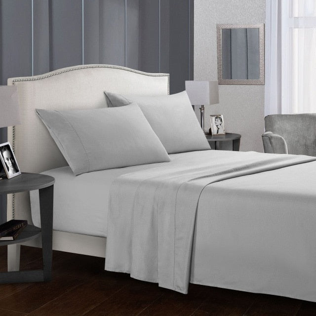 Pure Color Bedding Set Bed Linens Flat Sheet+Fitted Sheet+Pillowcase Queen/ King Size