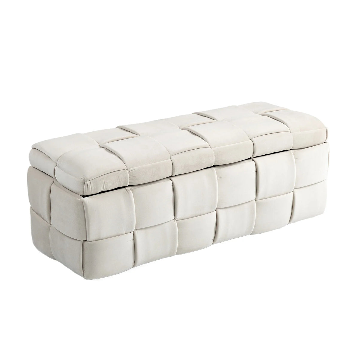 Beige eprolo cushioned fabric storage ottoman stool with tufted design