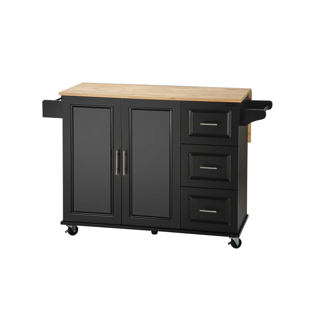 eprolo mobile kitchen island with black cabinet and rubber wood countertop