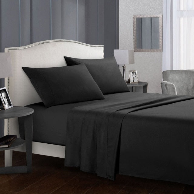 Pure Color Bedding Set Bed Linens Flat Sheet+Fitted Sheet+Pillowcase Queen/ King Size