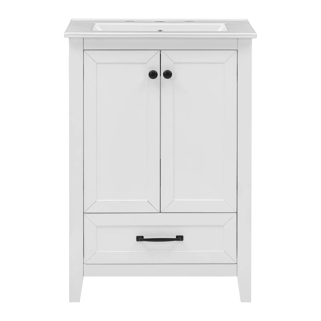 eprolo 24 inch white bathroom vanity cabinet with sink, doors and a drawer