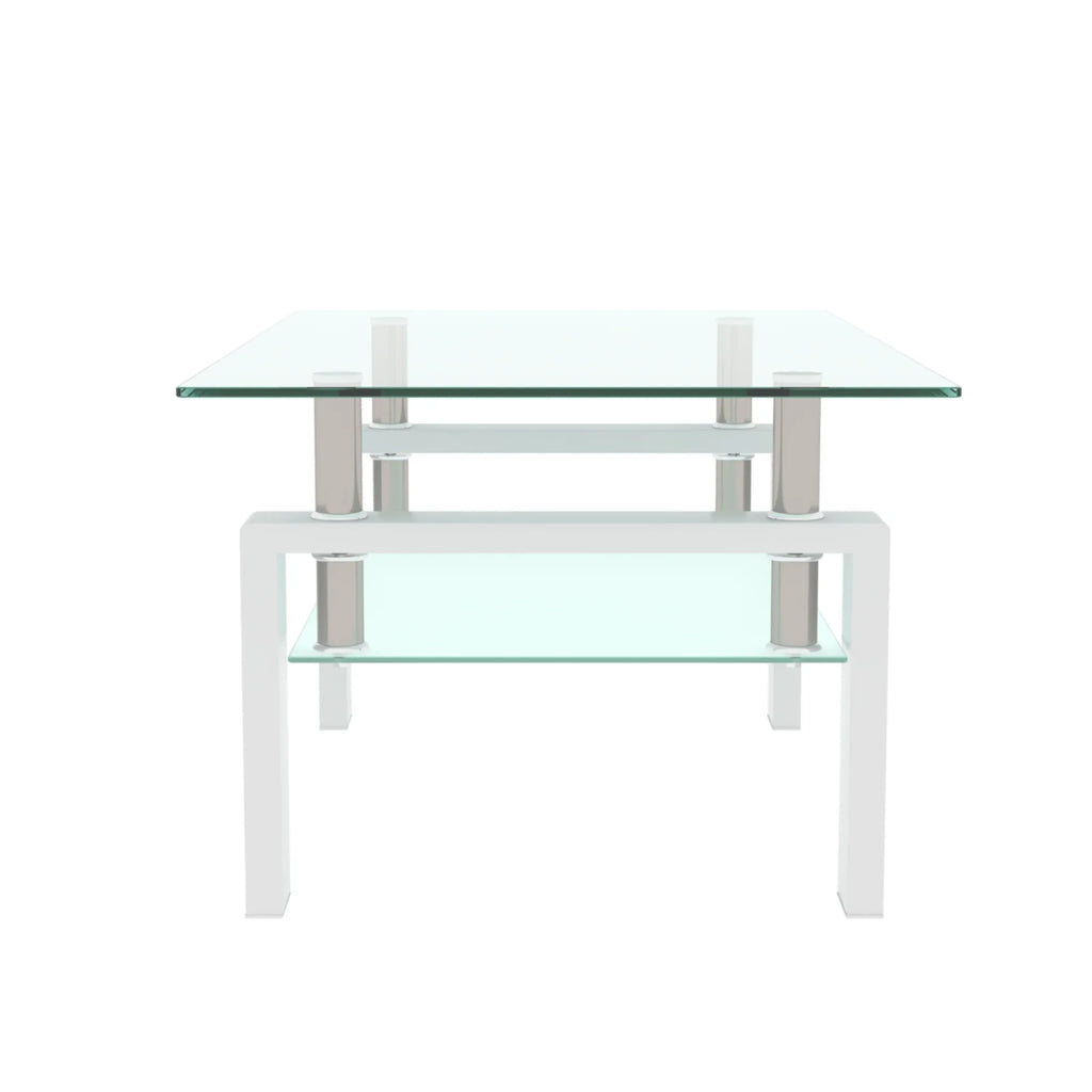 Modern eprolo white and clear glass coffee table with two tiers for living room