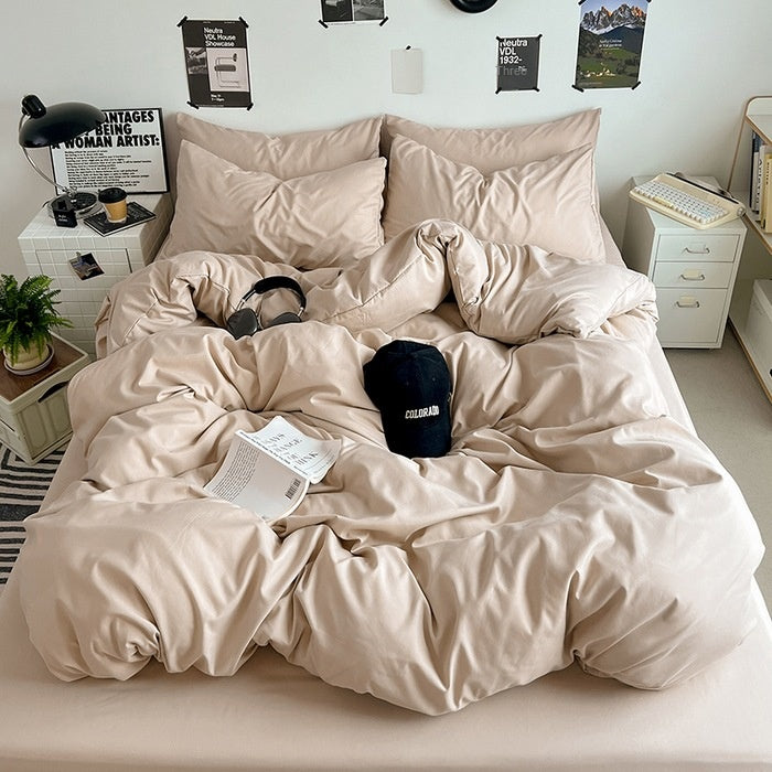 Washed Cotton Solid Color Double Spliced Four-Piece Bedding Set