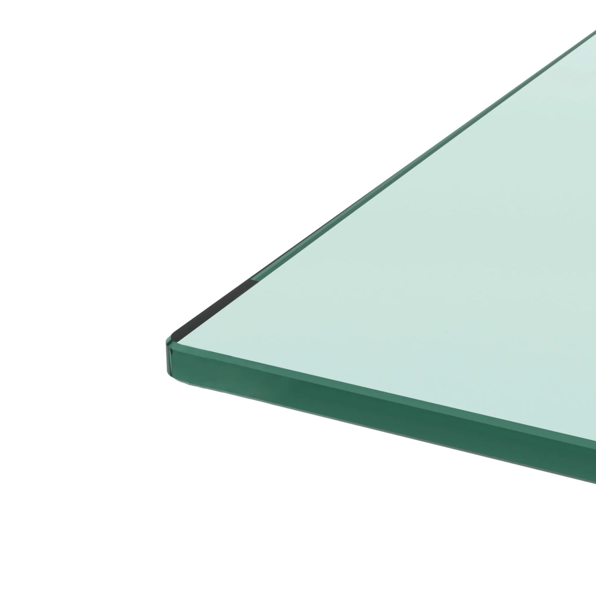 Close-up of the clear glass top edge of an eprolo modern rectangle coffee table.