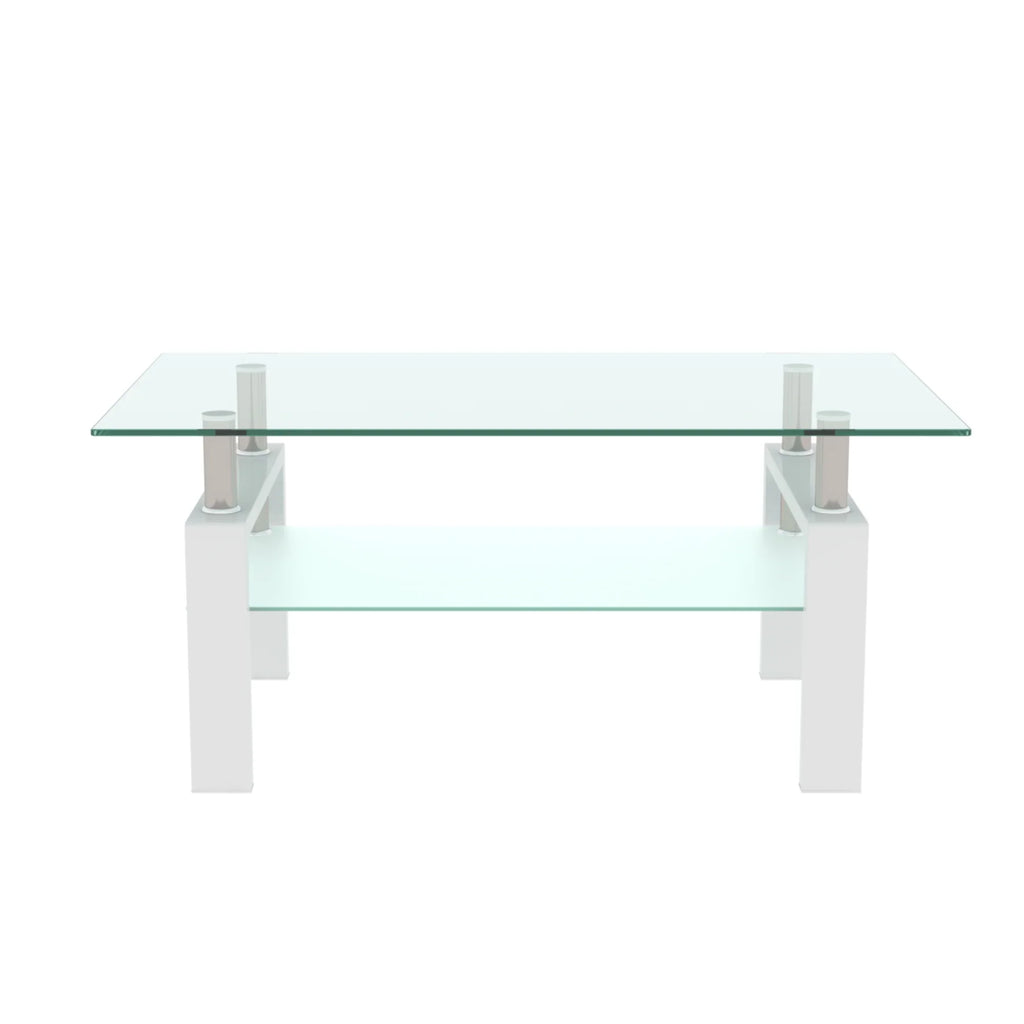 Modern eprolo white and clear glass coffee table with two tiers for living room