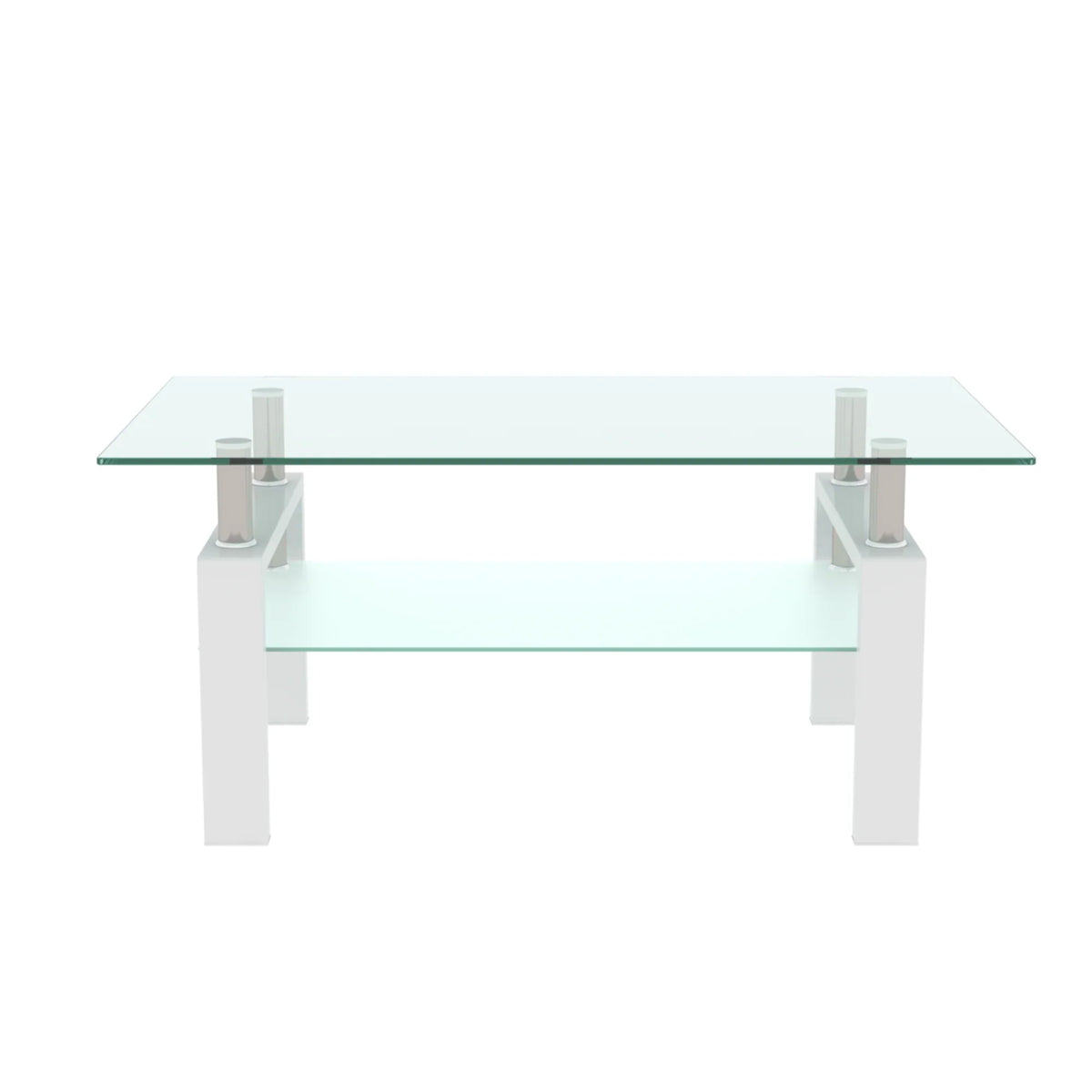 Modern eprolo white and clear glass coffee table with two tiers for living room
