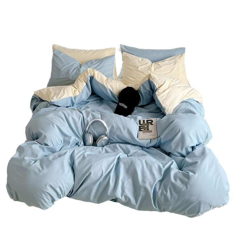Washed Cotton Solid Color Double Spliced Four-Piece Bedding Set