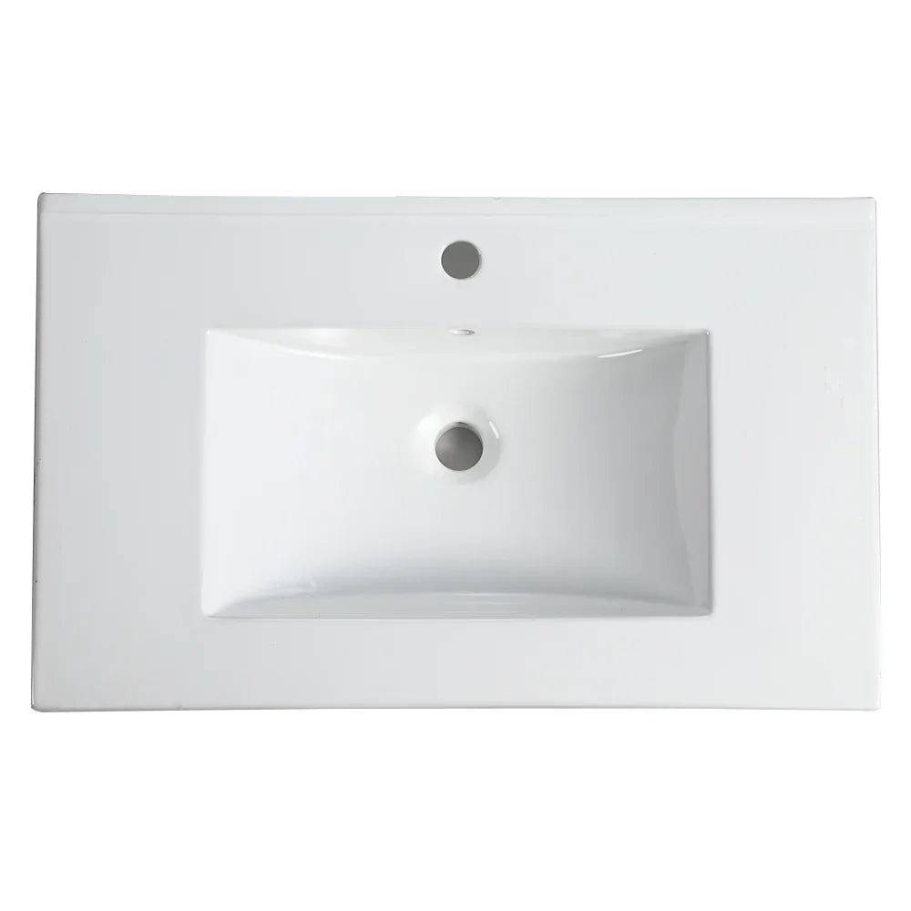 Top view of a white 30 inch eprolo bathroom vanity ceramic sink top