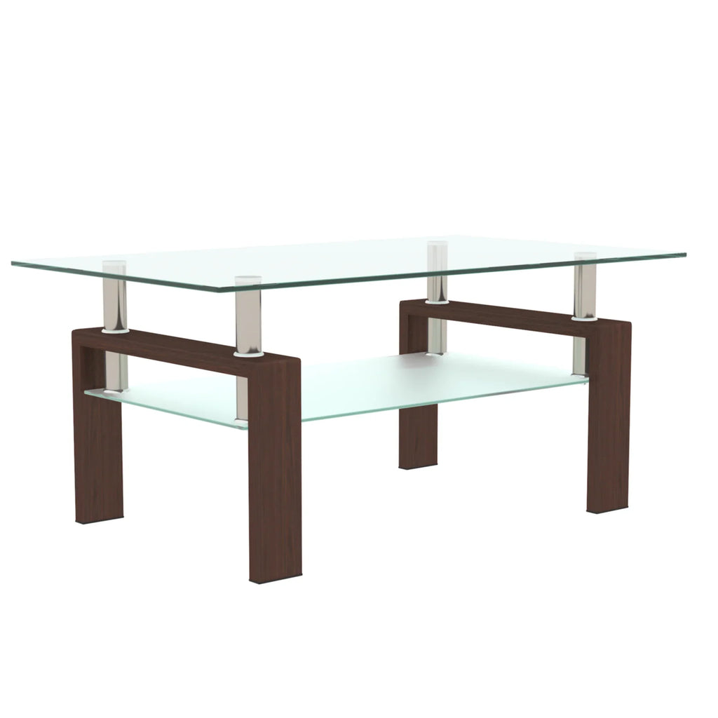 Modern eprolo rectangle walnut and clear glass coffee table for living room furniture