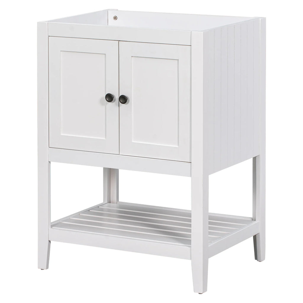 eprolo 24 inch white solid wood bathroom vanity base with cabinet doors and open bottom shelf