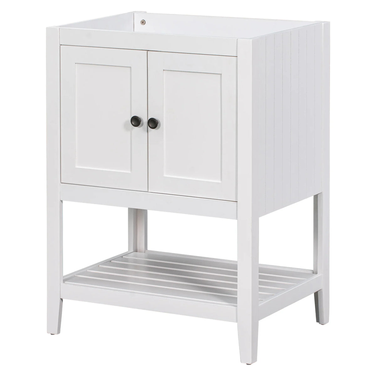 eprolo 24 inch white solid wood bathroom vanity base with cabinet doors and open bottom shelf