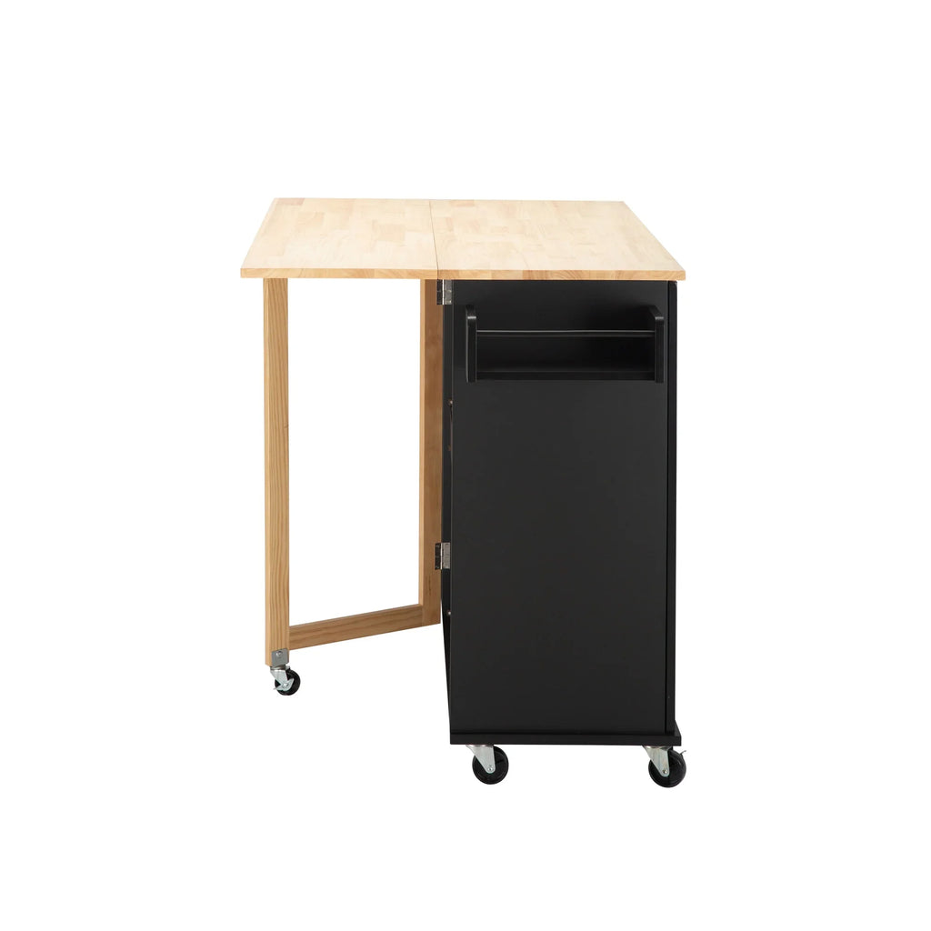 eprolo mobile kitchen island with a black cabinet and extensible rubber wood countertop