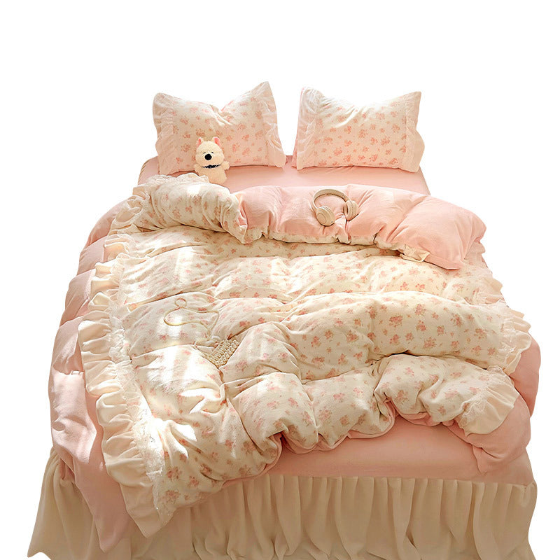 Princess style milk velvet bed four piece set