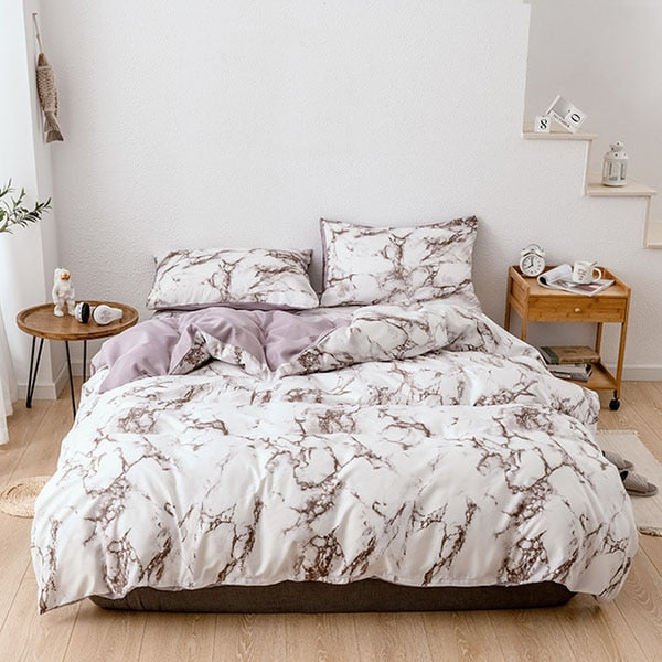 Comfortable White Marble Pattern Printed Duvet Cover (2/3 Piece Set)