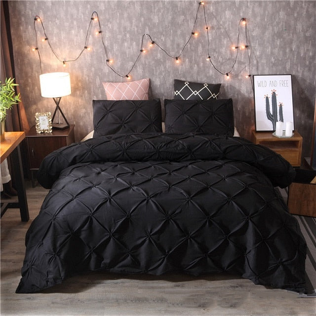 White Duvet Cover Set Pinch Pleat 2/3pcs Twin/Queen/King Size Bedclothes Bedding Sets