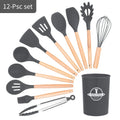 eprolo 12-piece silicone kitchen cooking utensil set with wooden handles and storage crock