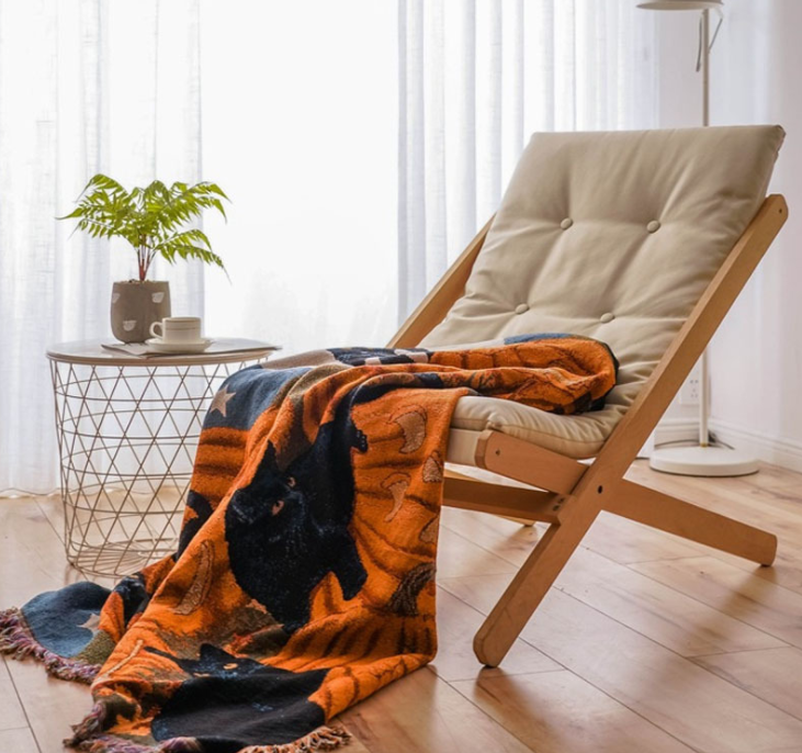Halloween style tassel throw blanket