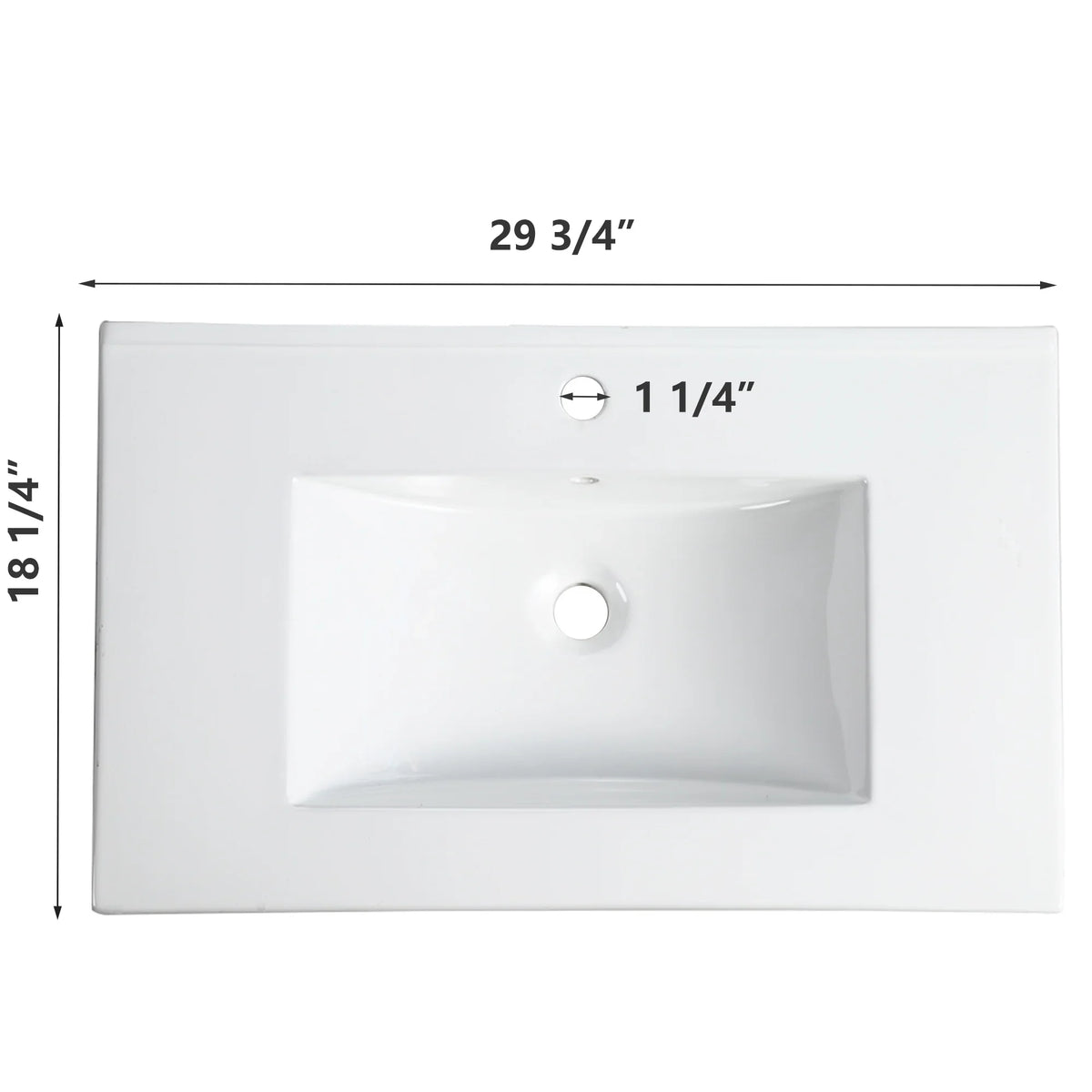 White 29 3/4 inch eprolo rectangular ceramic bathroom sink basin top view
