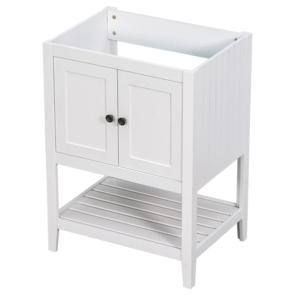 eprolo 24 inch white solid wood bathroom vanity base cabinet with doors and open bottom shelf
