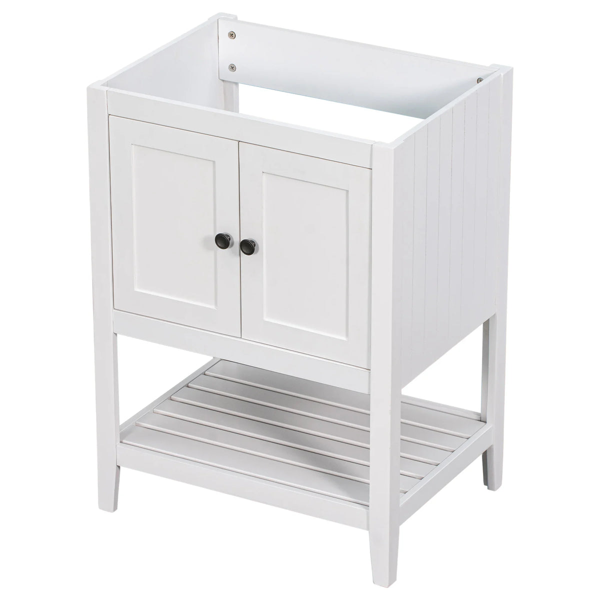 eprolo 24 inch white solid wood bathroom vanity base cabinet with doors and open bottom shelf