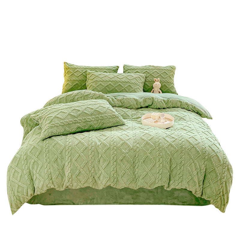 Winter Flannel 4-Piece Bedding Set, Thick Warm Milk Velvet Coral Fleece Duvet Cover, Student Dormitory