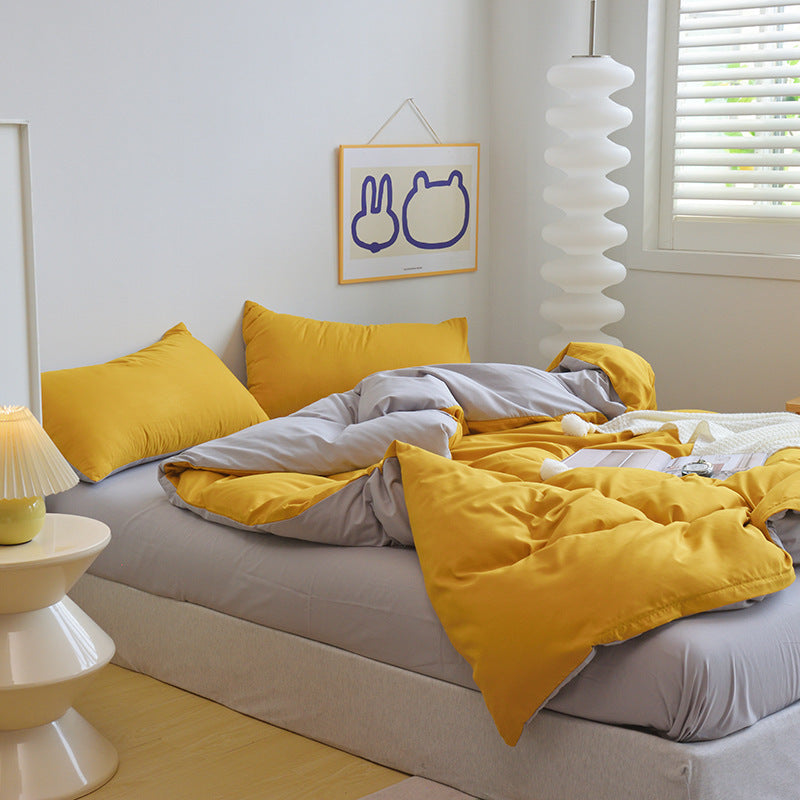 Solid Color Brushed Minimalist INS Style Four-Piece Bedding Set Quilt Cover and Sheet
