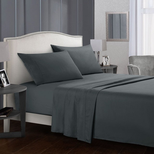 Pure Color Bedding Set Bed Linens Flat Sheet+Fitted Sheet+Pillowcase Queen/ King Size