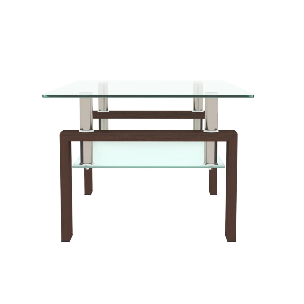 Modern eprolo rectangle walnut and glass coffee table for living room decor.
