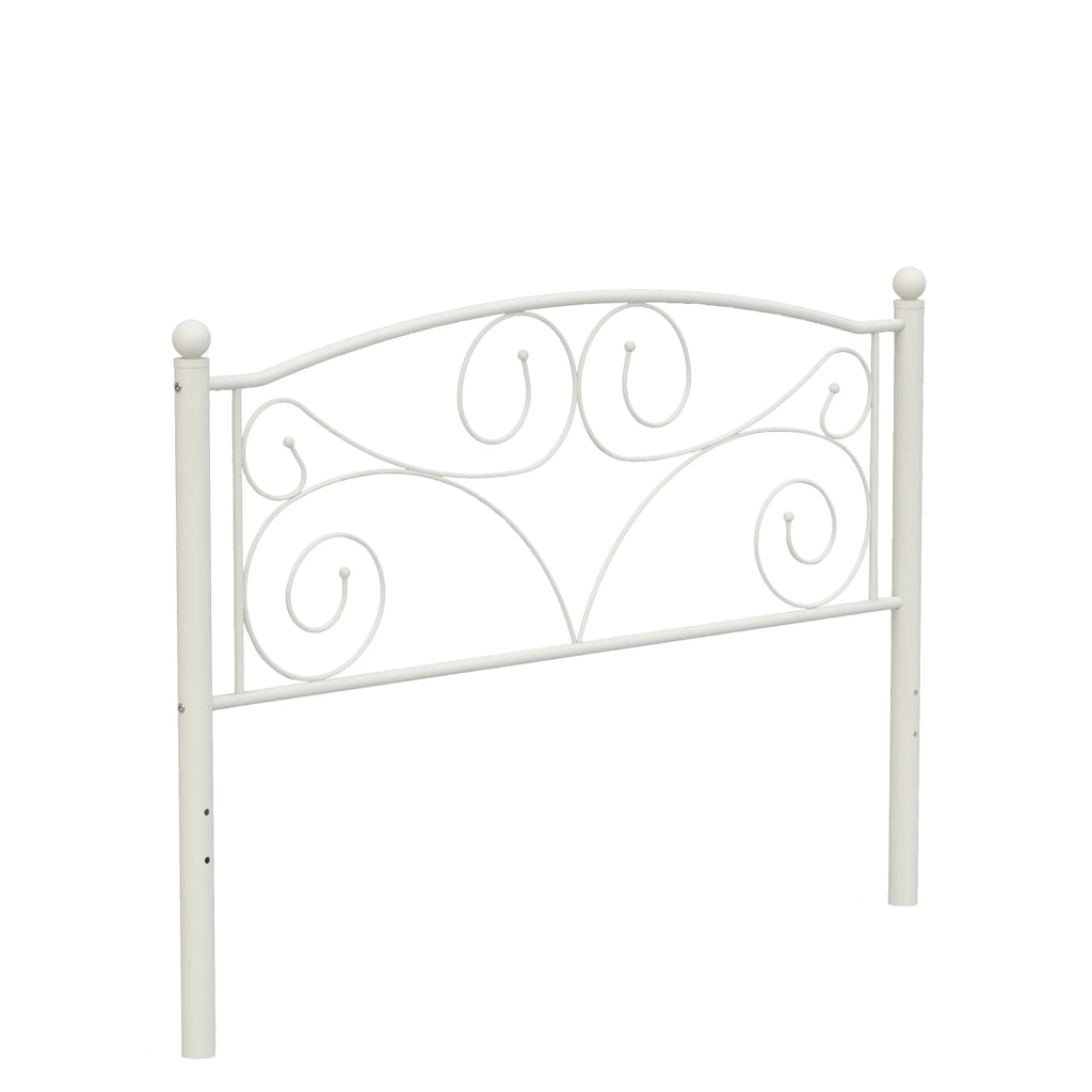 Modern white metal full bed frame with decorative flower scrollwork design by eprolo