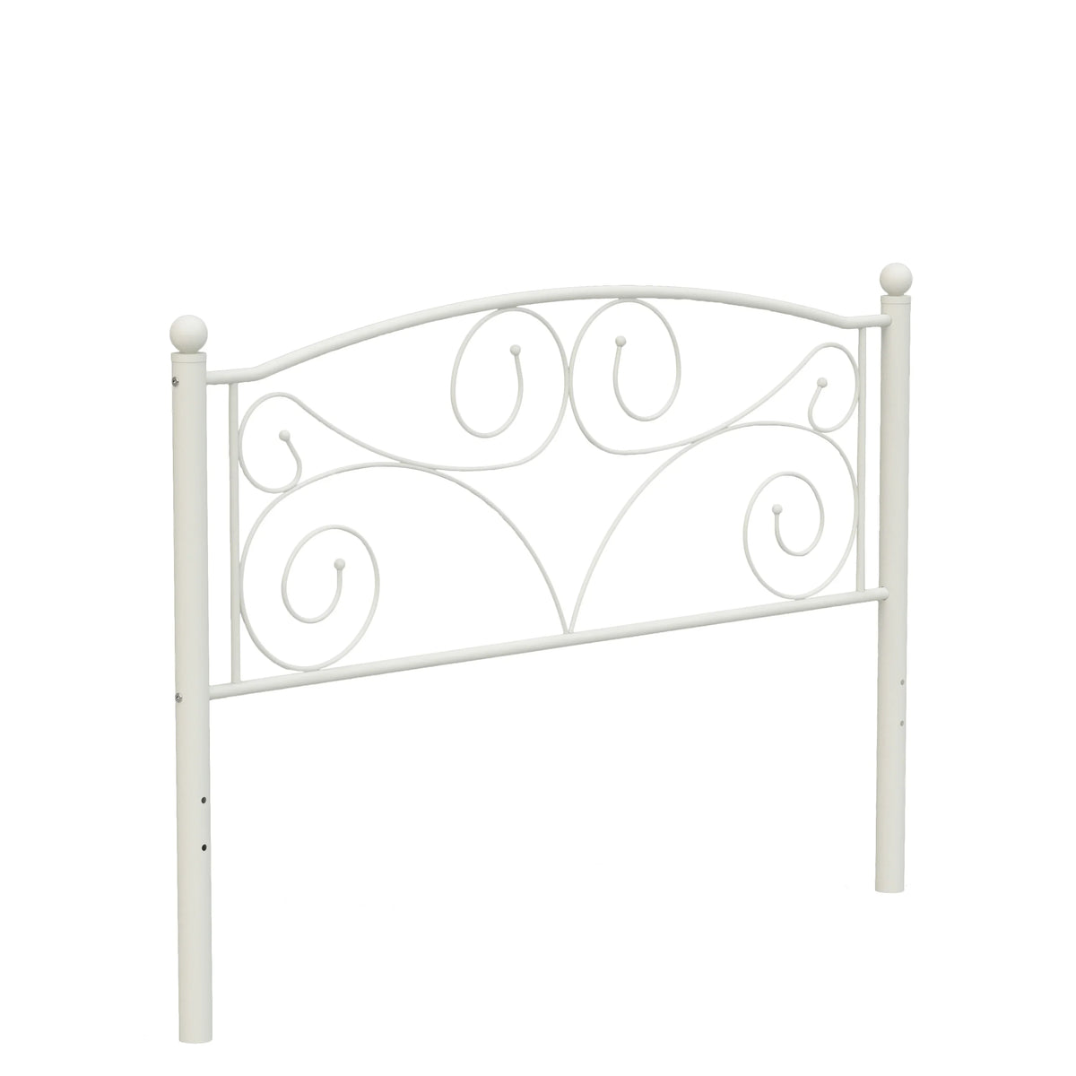 Modern white metal full bed frame with decorative flower scrollwork design by eprolo