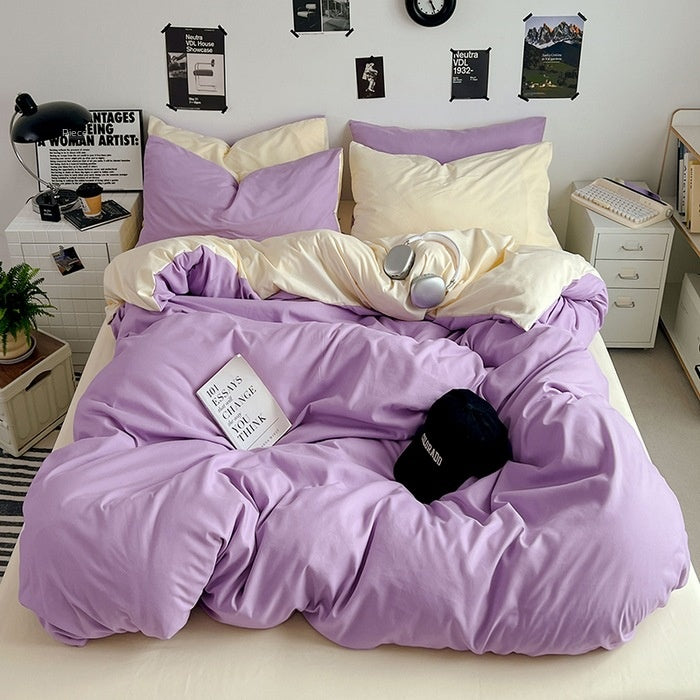Washed Cotton Solid Color Double Spliced Four-Piece Bedding Set