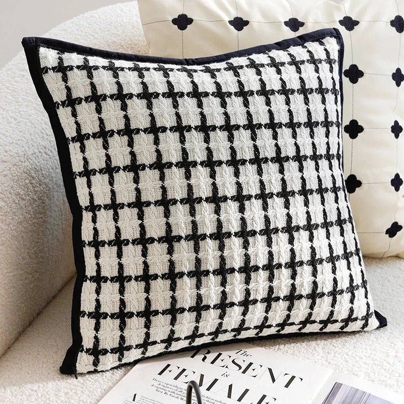 Black and white houndstooth patterned sofa pillow cover by eprolo
