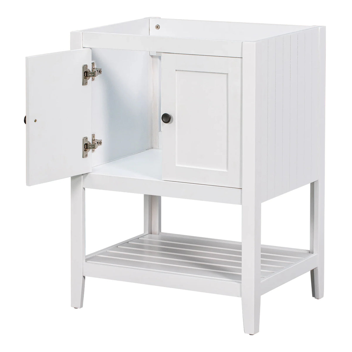 eprolo 24 inch white bathroom vanity base with storage cabinet and open shelf