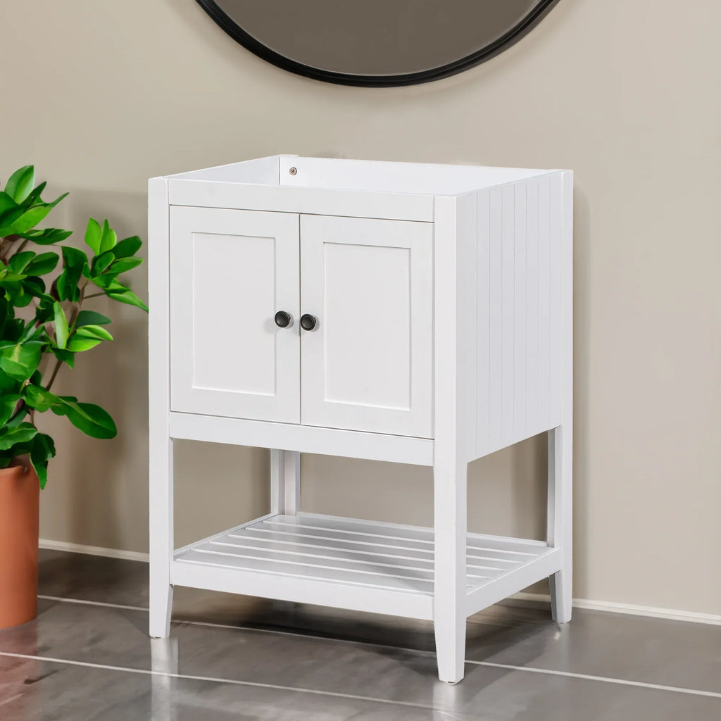 eprolo 24-inch white solid wood bathroom vanity base cabinet with doors and open bottom shelf