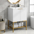 eprolo 24 inch white bathroom vanity with gold metal frame and open storage shelf