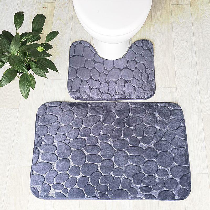 Embossed stone pattern two-piece non-slip grey bathroom mat set by eprolo