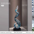 Large blue and gray wave-shaped resin and glass sculpture decoration for living room entrance hall