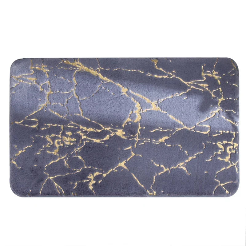 eprolo grey faux rabbit fur non-slip bathroom mat with gold marble vein pattern