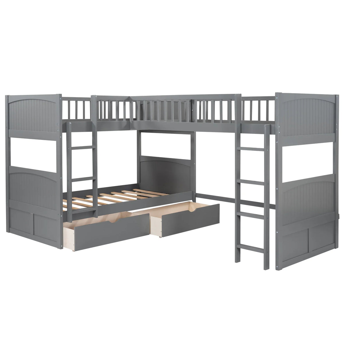 Gray eprolo twin size bunk bed with loft and two storage drawers