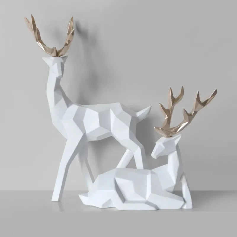 Geometric white resin fortune deer decoration with gold antlers by eprolo