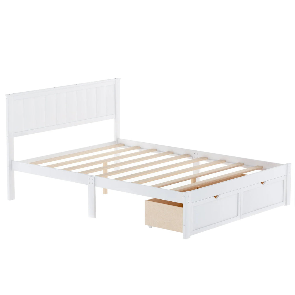 eprolo full size white platform bed with built-in under-bed storage drawers