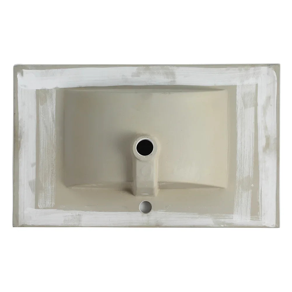 Top view of an eprolo 30 inch ceramic bathroom vanity sink top in beige.