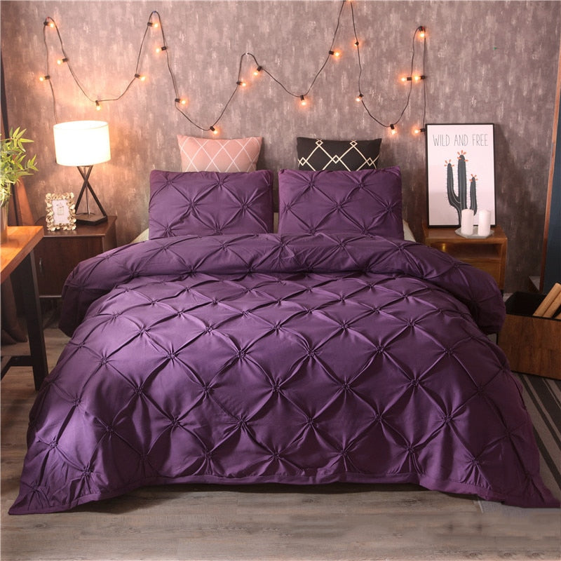 White Duvet Cover Set Pinch Pleat 2/3pcs Twin/Queen/King Size Bedclothes Bedding Sets