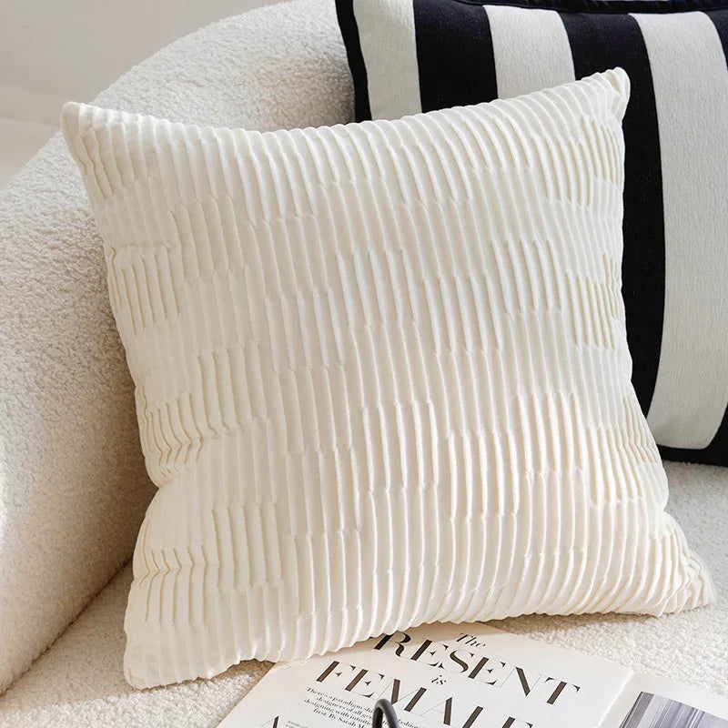 Cream textured pleated sofa pillow cover by eprolo for living room decor