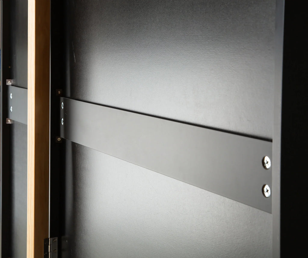 Close-up of metal support hardware on an eprolo mobile kitchen island cabinet