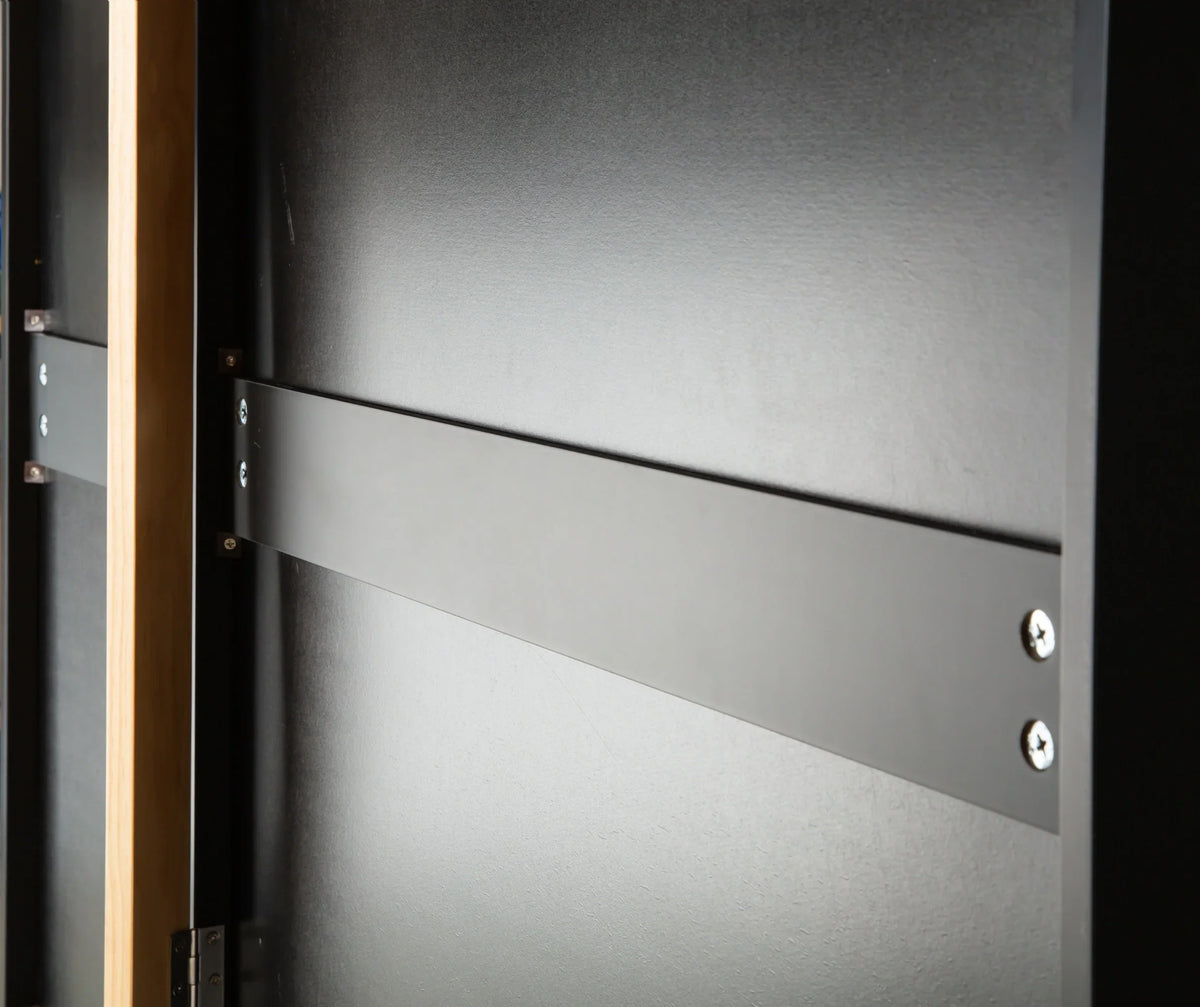 Close-up of metal support hardware on an eprolo mobile kitchen island cabinet