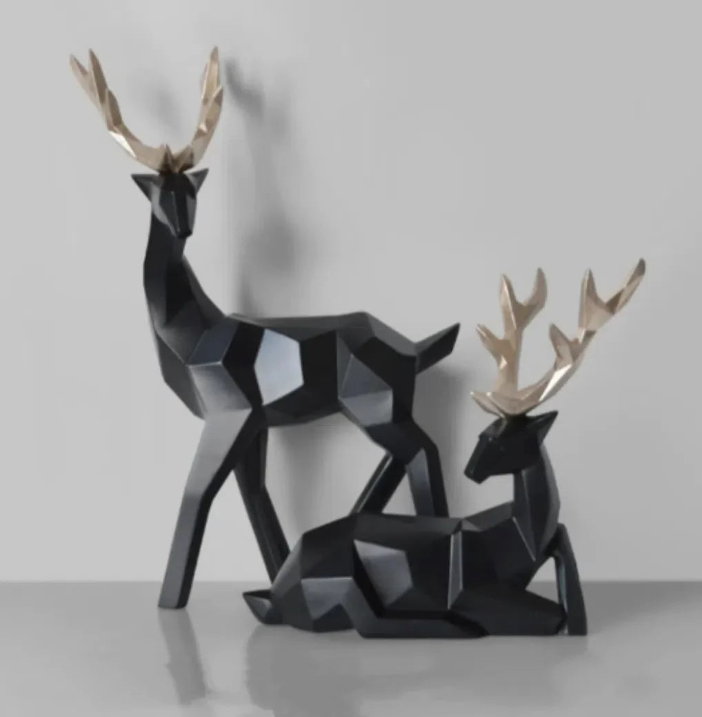Geometric black resin fortune deer decoration with gold antlers by eprolo